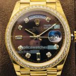 EW Factory Swiss Replica Rolex Yellow Gold Watch Day Date 36 Brown Dial Diamond Watch